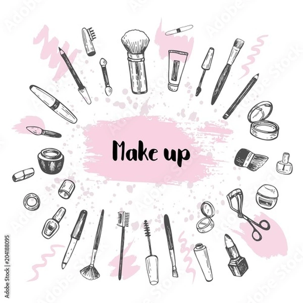 Obraz Beauty store collection with make up. Vector illustration.