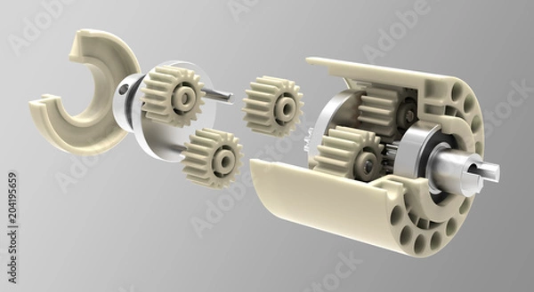 Obraz Planetary gear. 3D illustration.
