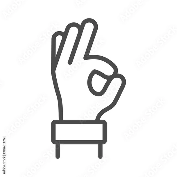 Fototapeta Dobra ikona linii konturu dłoni, wektor ok symbol na białym tle pozytywny.