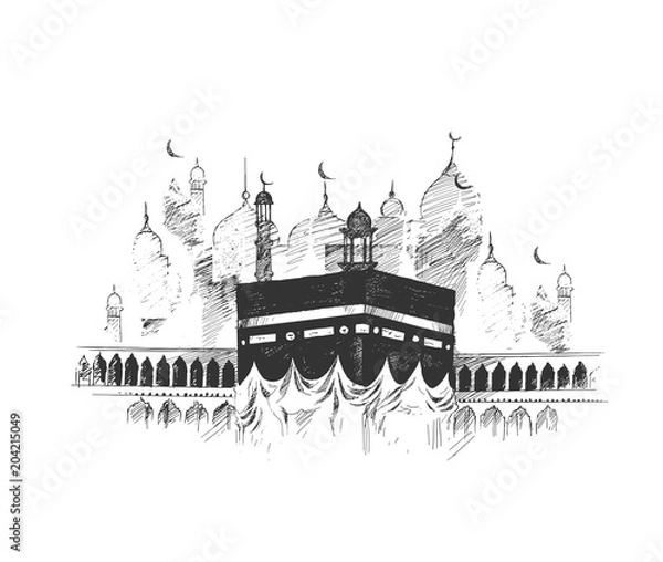 Fototapeta Holy Kaaba in Mecca Saudi Arabia, Hand Drawn Sketch Vector illustration.