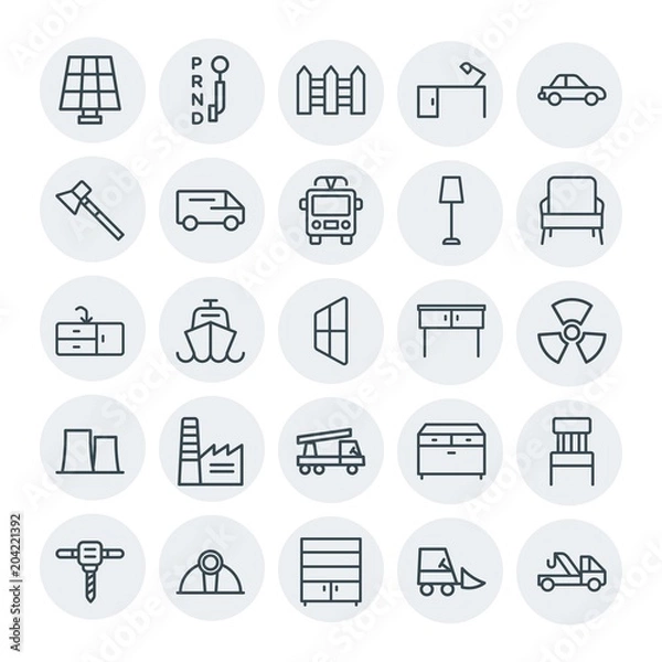 Fototapeta Modern Simple Set of transports, industry, furniture Vector outline Icons. Contains such Icons as  transmission,  panel, vehicle,  house and more on white background. Fully Editable. Pixel Perfect