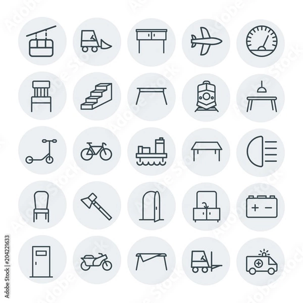 Fototapeta Modern Simple Set of transports, industry, furniture Vector outline Icons. Contains such Icons as car, aircraft,  housework,  transportation and more on white background. Fully Editable. Pixel Perfect