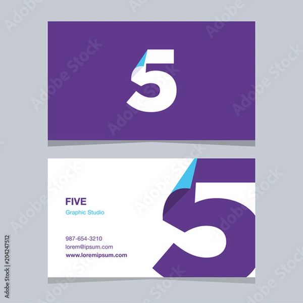Fototapeta Logo number "5", with business card template. Vector graphic design elements for company logo.