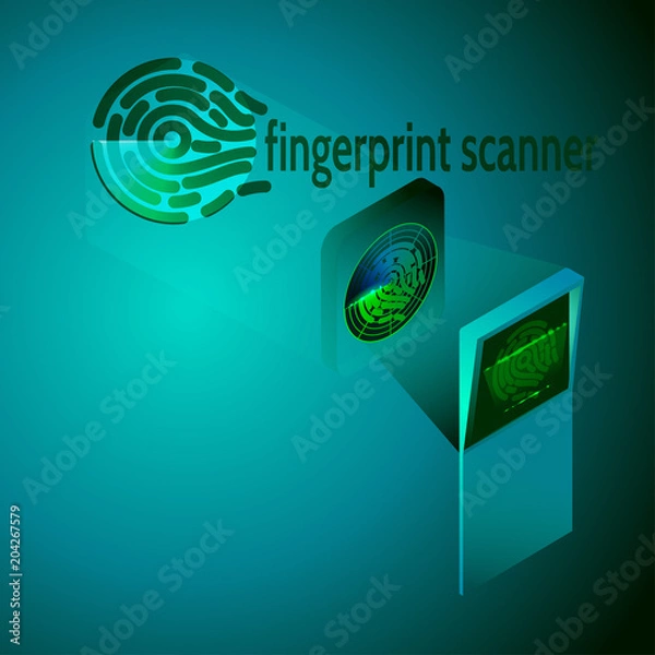 Obraz Fingerprint scanning Identification system. Isometric illustration.