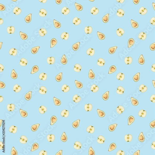 Fototapeta Seamless pattern with the image of an apple and avocado.