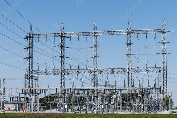 Fototapeta Dangerous High Voltage Electrical Power Substation IX