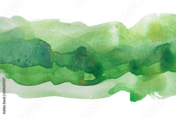 Fototapeta green aquarelle strip background multi-layer brushstroke uneven edges