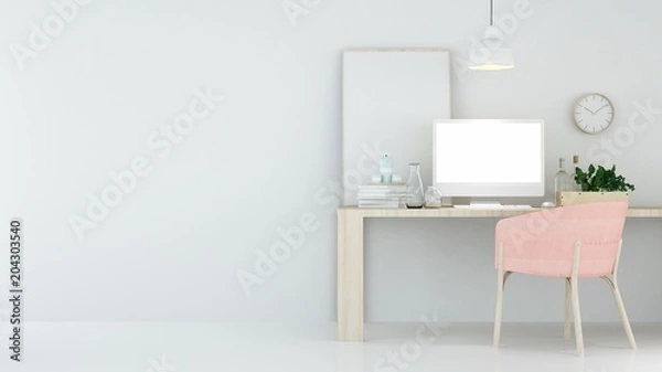 Obraz The interior relax space 3d rendering and white background minimal japanese	