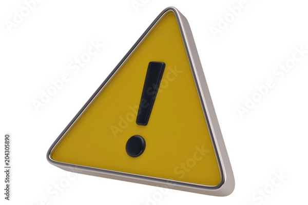Obraz Yellow warning sign on a white background. 3D illustration.