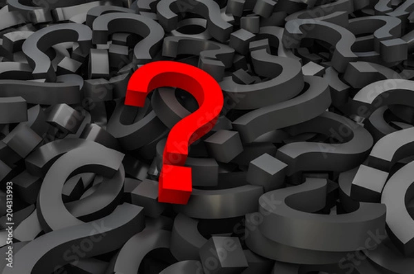 Fototapeta Red question mark on background of black question marks