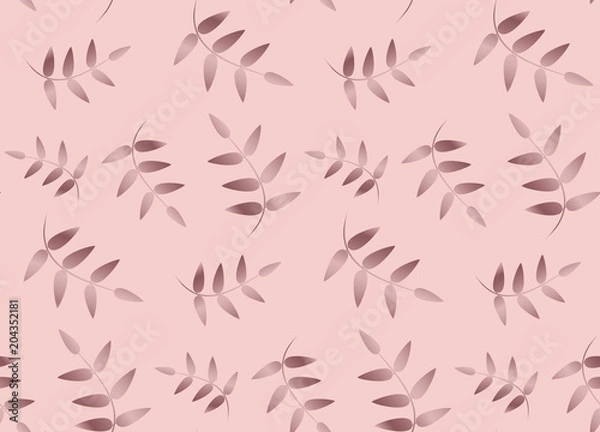 Fototapeta Elegant rose gold leafs seamless pattern. Pink gradient leaves on the pink background.