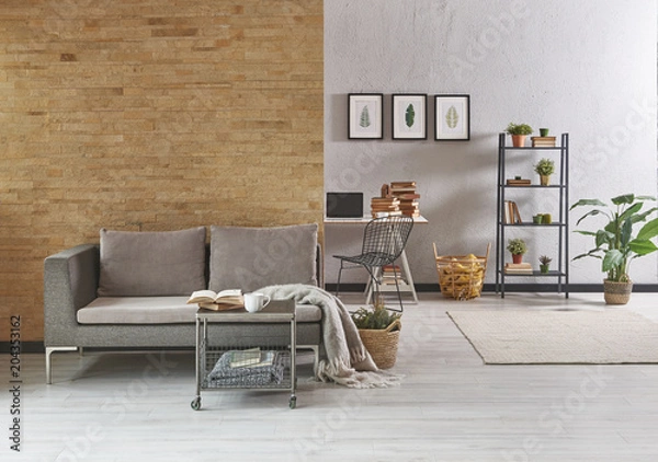 Fototapeta two side living room style. working and sitting place in the room.