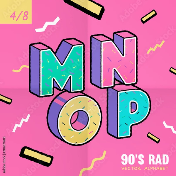 Fototapeta The 90's Rad. 90's style vector alphabet.