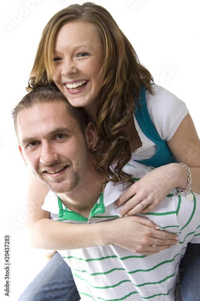 Fototapeta Girl and man having fun.