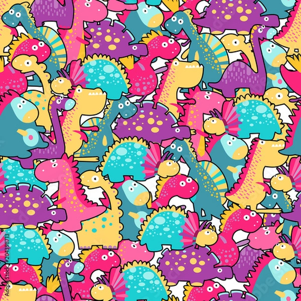 Fototapeta Seamless pattern. Cute dinosaurs. vector