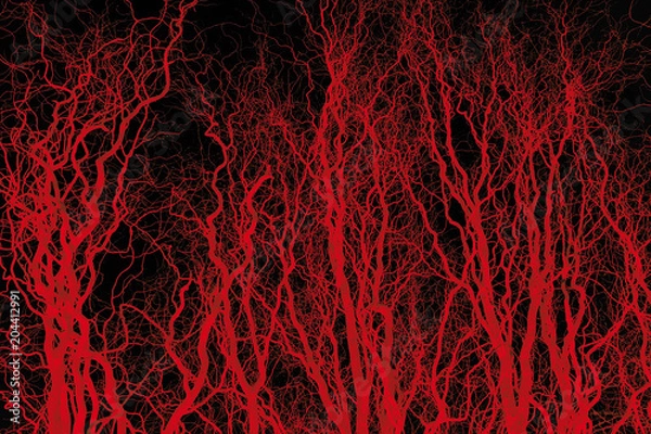 Fototapeta Red curved lines of trees similar to veins or fire rivers
