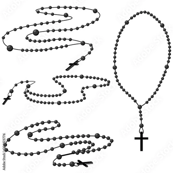 Fototapeta Holy rosary beads vector set. Prayer Catholic chaplet with a cross icons isolated on white background.