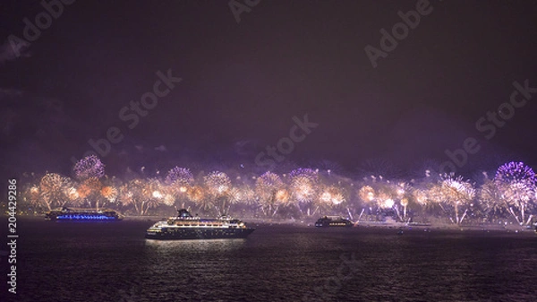 Fototapeta New Year Fireworks in Copacabana Brazil Rio De Janeiro