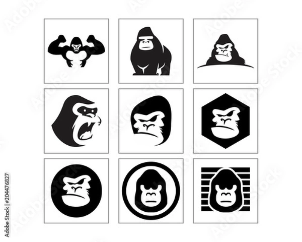Fototapeta black gorilla monkey ape chimp primate image vector icon logo set