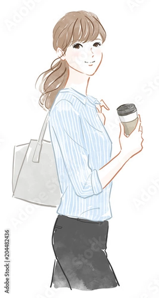 Obraz コーヒーを持った女性