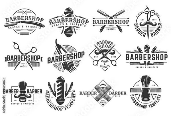 Fototapeta Zestaw szablonu Logo rocznika Barbershop na na białym tle