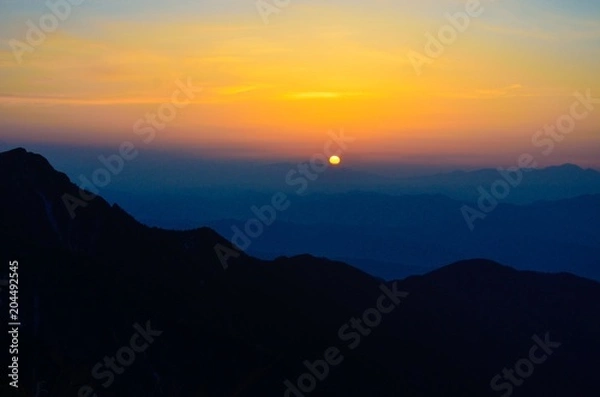 Obraz 常念乗越より臨む朝焼け