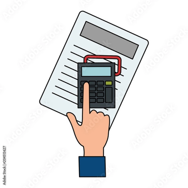 Fototapeta hand with document and calculator vector illustration design