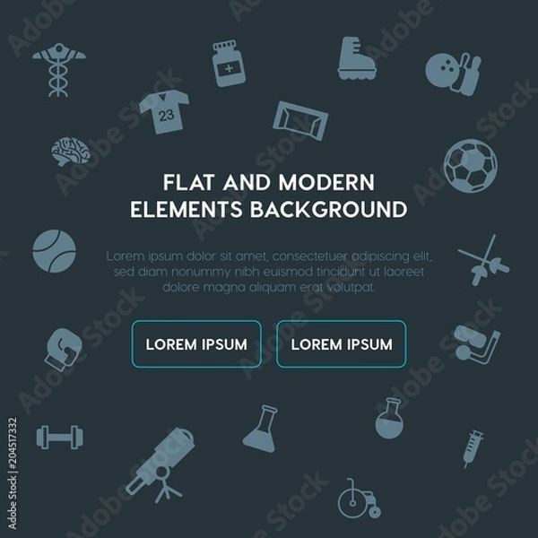 Fototapeta health, science, sports fill vector icons and elements background concept on dark background.Multipurpose use on websites, presentations, brochures and more
