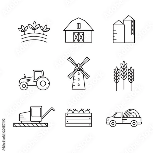 Fototapeta Farming and agriculture vector icons set