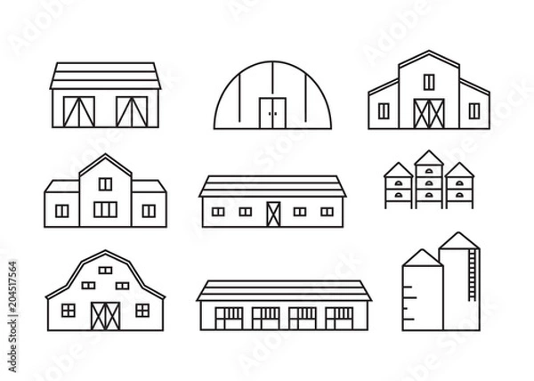 Obraz Farming and agriculture buildings vector icons set