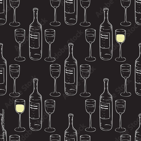 Fototapeta Wine Glasses and Wine Bottles Seamless Pattern