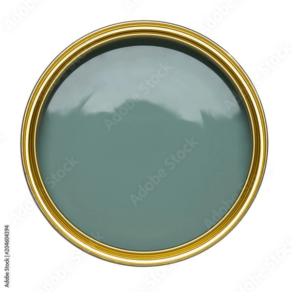 Fototapeta TIN OF OPEN TURQUOISE PAINT ISOLATED ON WHITE BACKGROUND