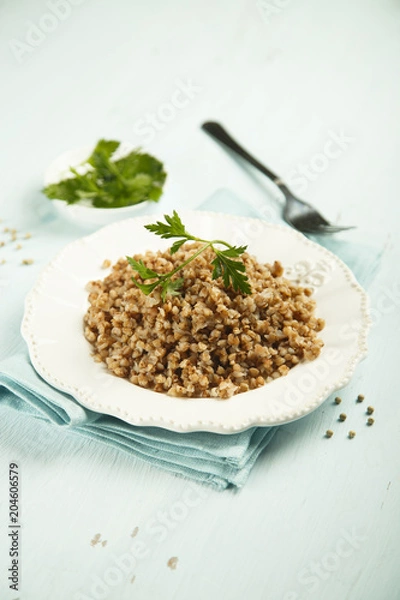 Obraz Cooked buckwheat with parsley