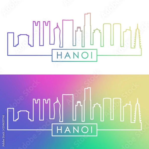 Obraz Hanoi skyline. Colorful linear style. Editable vector file.