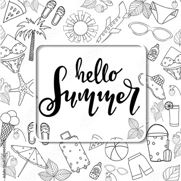 Obraz Summer lettering. Set hand drawn icons, signs and banners.