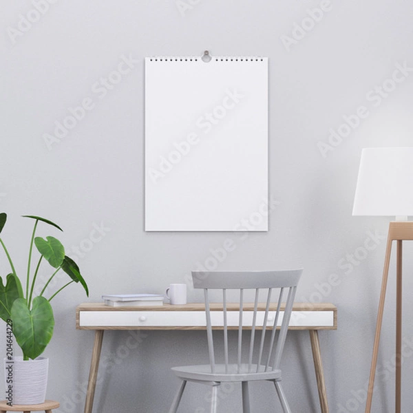 Obraz Calendar mockup in modern interior with a console and a chair, 3D render