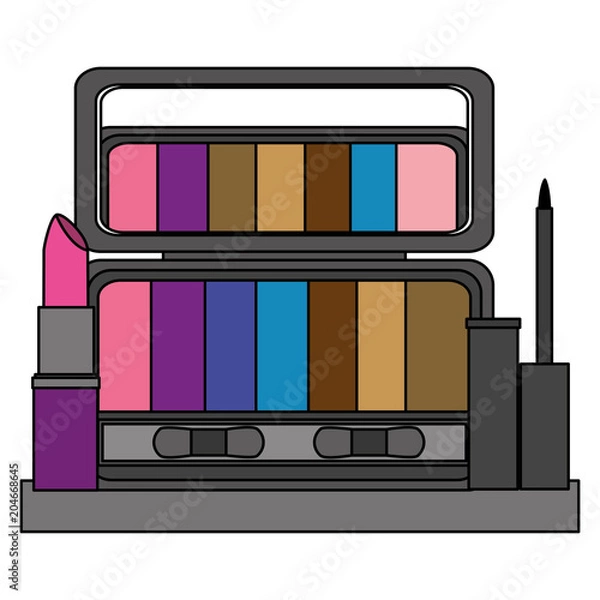 Fototapeta palette eyeshadows with eyeliner and lip in shelf femenine make up vector illustration design