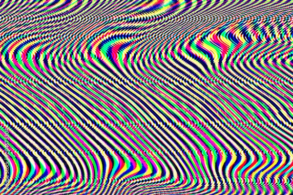 Fototapeta Psychodeliczne tło glitch. Stary błąd ekranu telewizora. Streszczenie projektu cyfrowego szumu pikseli. Błąd komputera. Brak sygnału telewizyjnego. Problem techniczny grunge tapety. Kolorowy szum