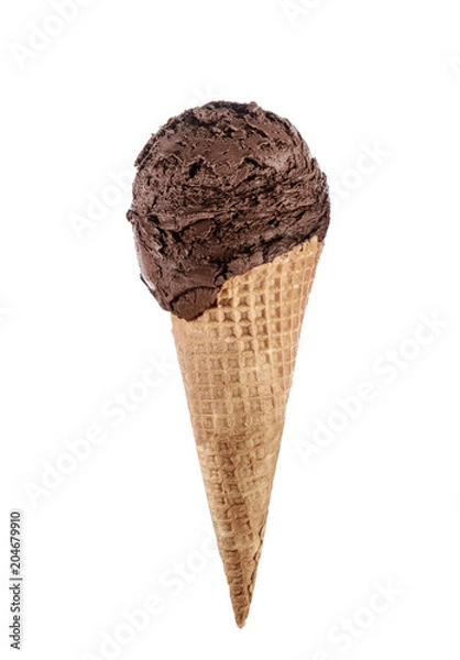 Fototapeta chocolate ice cream with cone isolated on white background
