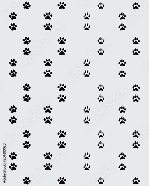 Fototapeta Seamless pattern of footprint of paws on a gray  background