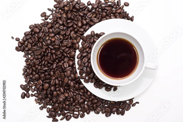 Obraz Cup of coffee and roasted coffee bean