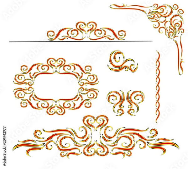 Obraz Set of Linear drawing .Vintage Calligraphic Design Elements Curls Of Ornaments And Layout Of Pages. Vector