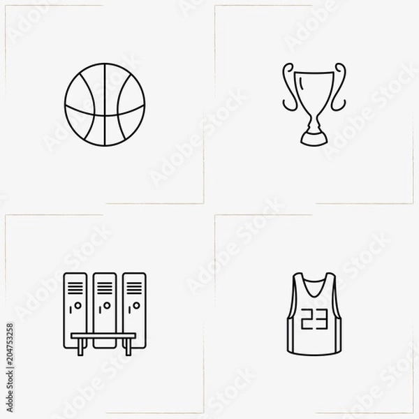 Fototapeta Basketball line icon set with basketball, trophy and locker room