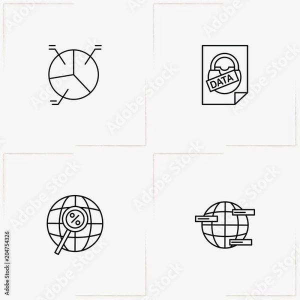 Obraz Data Analitic line icon set with percentage graph, percentage worldwide and worldwide data