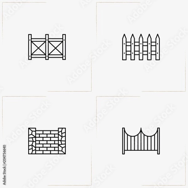 Fototapeta Fences And Wickets line icon set with  and fence