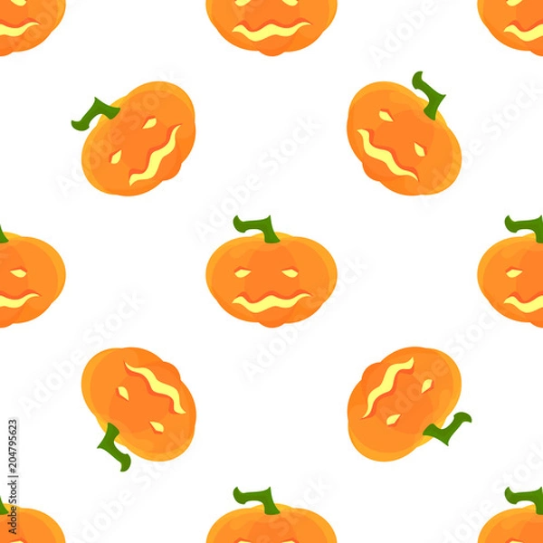 Fototapeta Halloween Pattern with pumpkins and faces. Seamless pattern of pumpkins for the holiday of Halloween from simple shapes and contours.