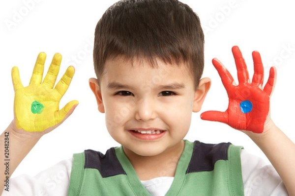 Obraz Studio Portrait Of Young Boy With Painted Hands