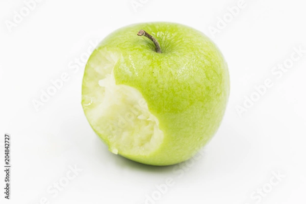 Obraz bite apple green on white background