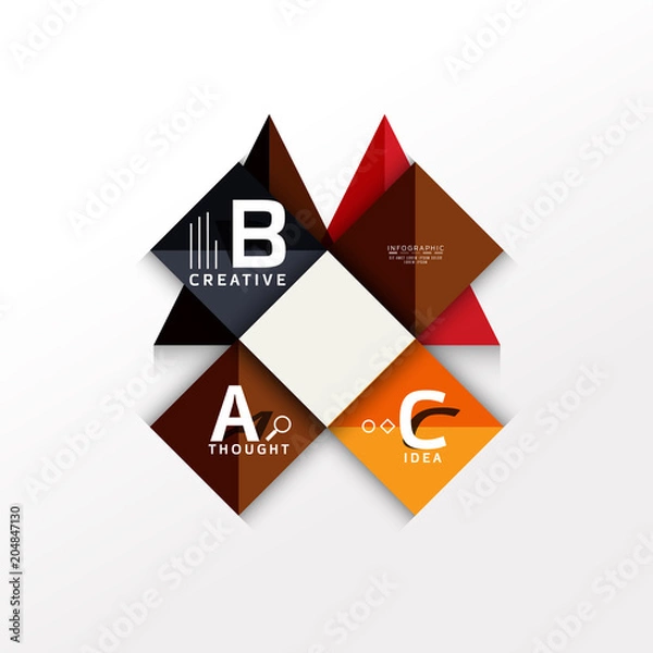 Fototapeta Geometric infographic banner, paper info diagram created with color shapes