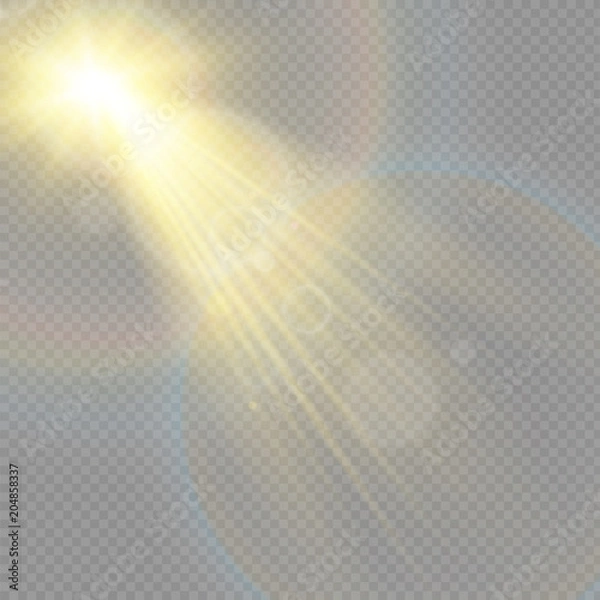 Fototapeta Vector transparent sunlight special lens flash light effect.front sun lens flash. Vector blur in the light of radiance.